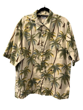 Reyn Spooner Vintage Hawaiian Shirt 2XL Palm Tree Tropical Aloha Cotton Blend